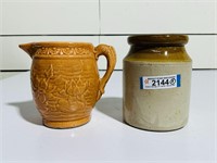 Glazed Pottery Pitcher & Crock