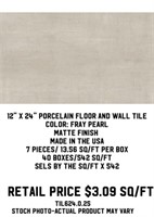 12"x24" Porcelain Floor and Wall Tile x542 sq.ft.