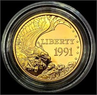 1991-W US .25oz Gold Commem $5 GEM PROOF