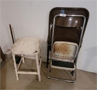 Metal Step Stool, Folding Chair & Metal Stool