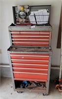 Large 2 Tier Metal Rolling Toolbox Loaded W/