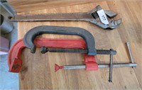18" Crescent Wrench & 2 C Clamps / 1 Wilton