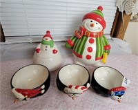 Snowman Cookie Jar & Penguin Cups