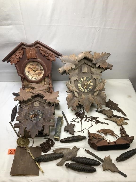 Various Cuckoo Clocks and Parts
