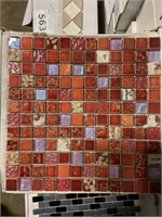 12" x 12" Red/Glass/Shell Mix Marble Mosaic x 55