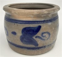 Antique Cobalt Blue Salt Glaze Pottery Crock