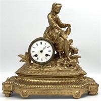 Antique Gilt Bronze Figural Mantel Clock