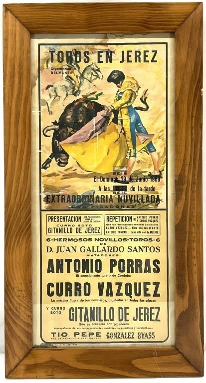 Vtg Toros en Jerez Bullfighting Poster c. 1969