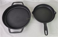 2 C E Cast Iron Pans: 10" Fry Pan & 12" Grill Pan
