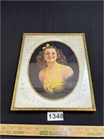 Vintage Calendar Girl in Brass & Silk Frame