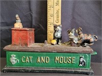 Vintage Cast Iron Cat & Mouse Mechanical Bank