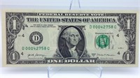 2017A Low Serial $1 Bill