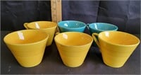 (6) Vtg Blue/Yellow Homer Laughlin Fiestaware Cups