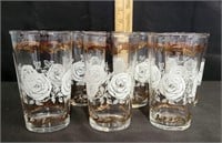 (6) Vtg Federal Glass Wht Rose Drinking Glasses