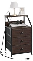 REAHOME Nightstand, Brown Night Stands with Chargi