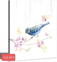 Lot of 4 Blue Bird Wall Art Canvas Painting Prints