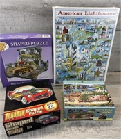 4 PUZZLES SHAPED CARS LIGHTHOUSE DUDE RANCH