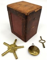 Antique Travel Clock BOX w/ Keys & Pendulum