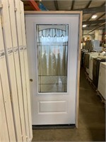 36" RH Fiberglass HV Exterior Door W/ Deco Glass
