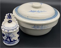 2pc Antique / Vintage Delft Blue Pottery