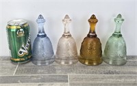 4 TIARA INDIANA SANDWICH GLASS BELLS