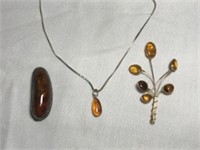 Amber Jewelry Lot Necklace has Sterling Chain