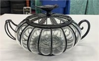 Metal & Glass Teapot Design Dish 13" x 6"