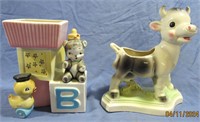 2- CERAMIC COW CREAMER & NURSERY PLANTER*1957