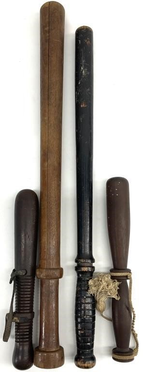 4 Vintage Wooden Police Batons