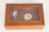 WOODEN JEWELRY BOX WITH GLASS TOP