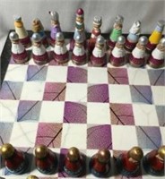 Carved Wood Chess Pieces & Chessboard