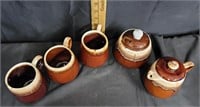 Vtg McCoy Pottery Brown Drip Mugs/Cream/Sugar