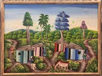 Haitian Oil On Canvas Tropical Scene Signed Edely