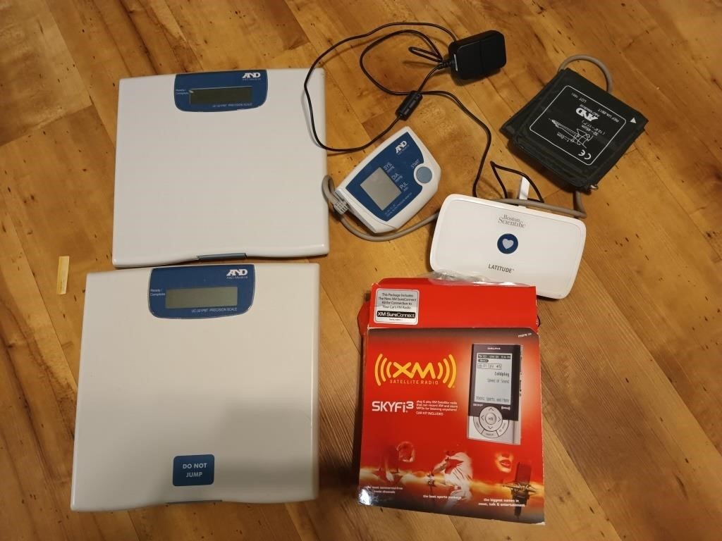 Digital scales, blood pressure monitor, XM radio