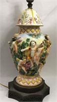 Figural High Relief Porcelain Lamp Base