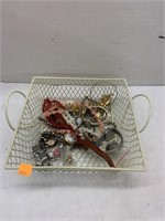 Metal Basket w/ Jewelry & Misc