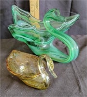 Vtg Art Glass Swan Bowls Hand Blown