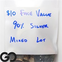 $10 Face Value 90% Silver, Mixed Type Lot
