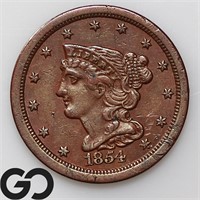 1854 Braided Hair Half Cent, AU++ Bid: 140