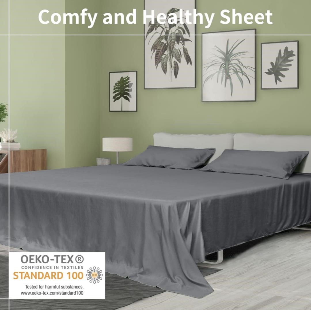 Mooreeke Bamboo Bed Sheets Set Full Grey Cooling