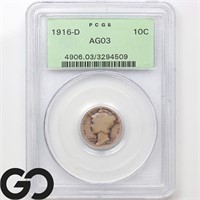 1916-D Mercury Dime, PCGS/OGH AG03 Guide: 1,325