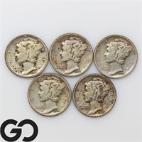 5-coin Lot, Mercury Dimes, 1927S, 28, 28D, 28S, 29