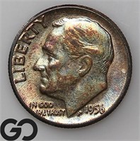 1956 Roosevelt Dime, Colorful, Gem BU+ Bid: 15