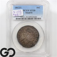1812/1 Capped Bust 50c, O-102 PCGS VF30 Guide: 550