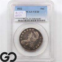 1822 Capped Bust 50c, O-101, PCGS VF20 Guide: 225