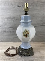 CERAMIC & BRASS GINGER JAR FLORAL TABLE LAMP