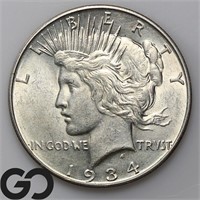 1934-D Peace Silver Dollar, BU Bid: 150