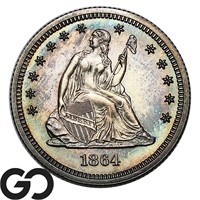 1864 Seated Liberty 25c PROOF, Gem PF Bid: 2,800