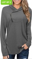 LOT OF 2 :KISSMODA Women’s Solid Color Pullover Zi