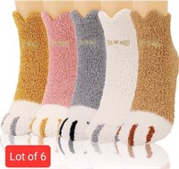 Lot of 6: QKURT 5 Pair Cat Fluffy Socks, Fuzzy Coz